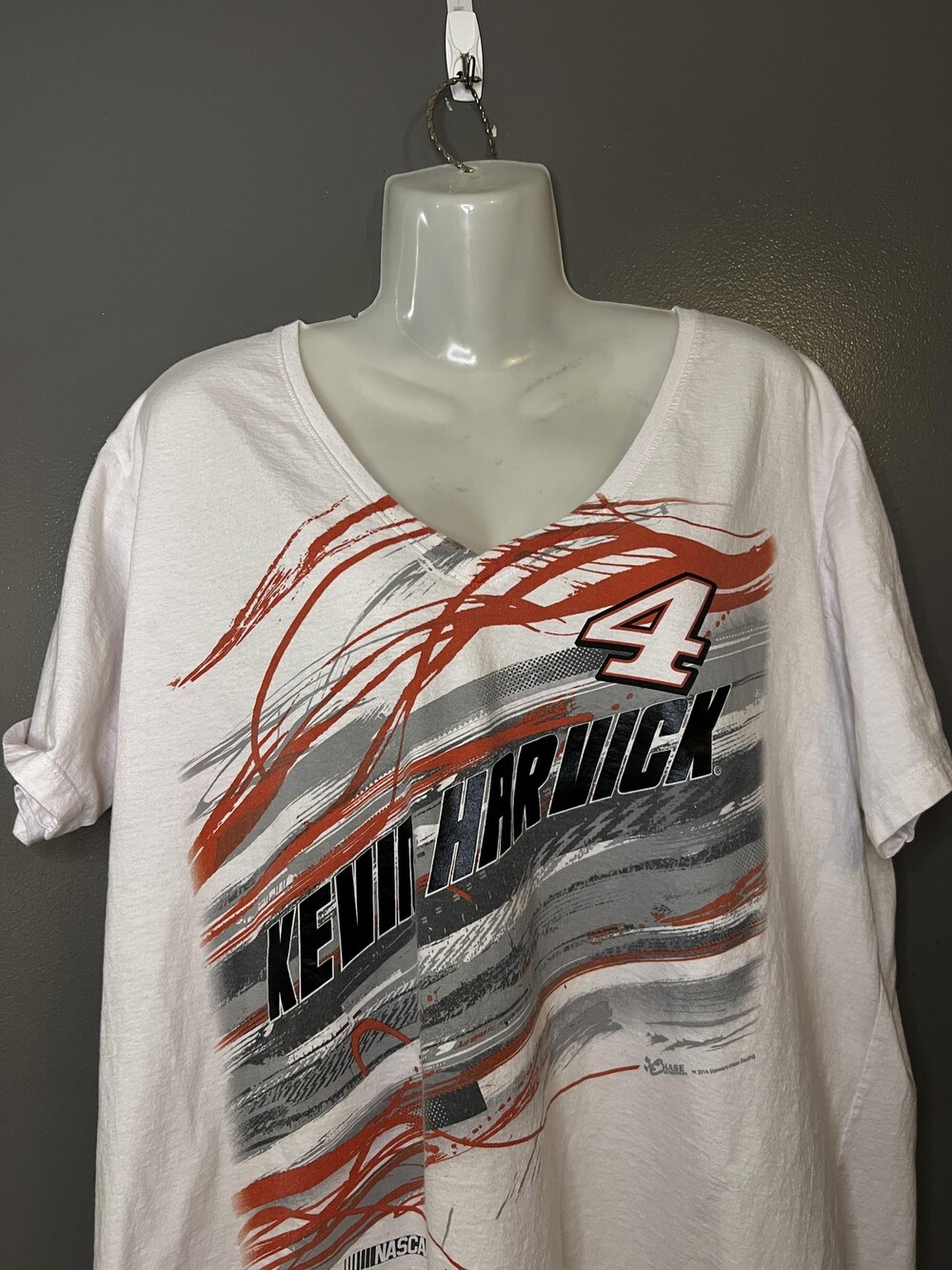 Kevin Harvick Shirt Womens 2XL White NASCAR Racing Chase V Neck Graphic Tee